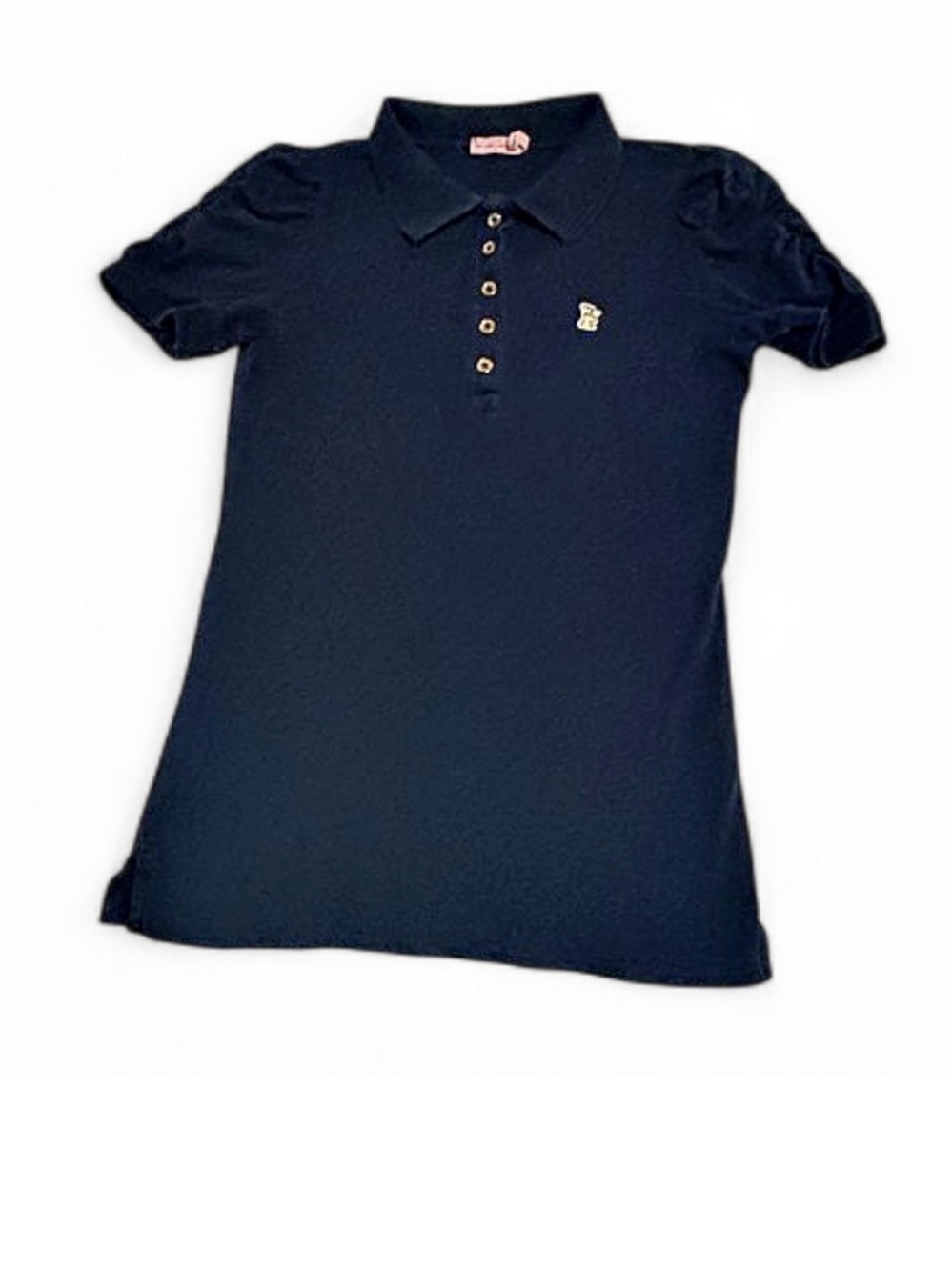 Juicy Couture sz Medium vintage y2k navy blue gold trim puff sleeve polo shirt